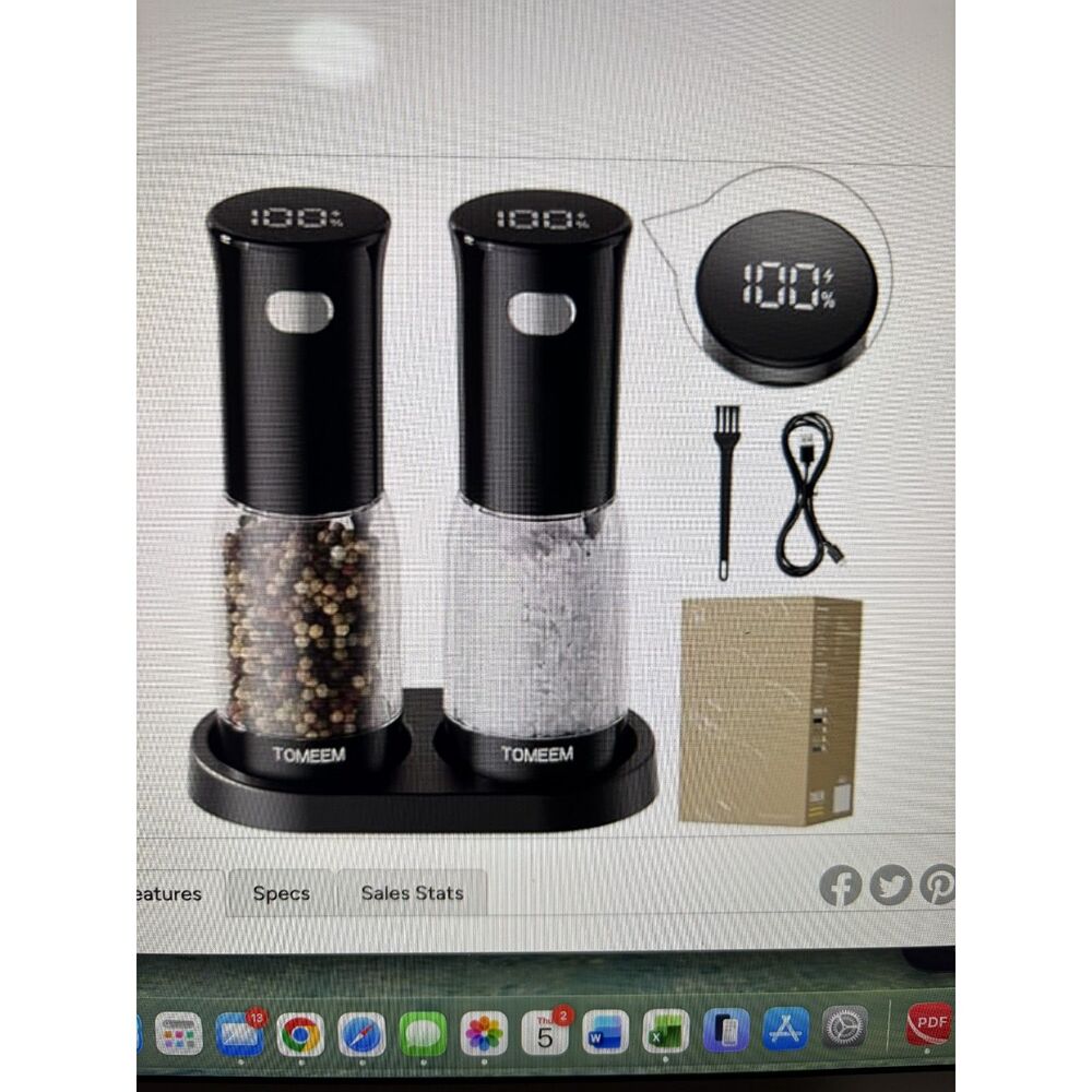TOMEEM Electric Salt and Pepper Grinder Set with LED Power Indicator, Fast Type